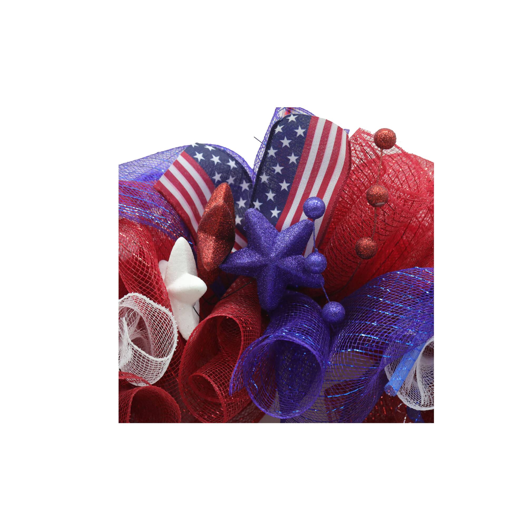 Red, White & Blue 24" Stars, Ribbon & Mesh Wreath by Celebrate It™